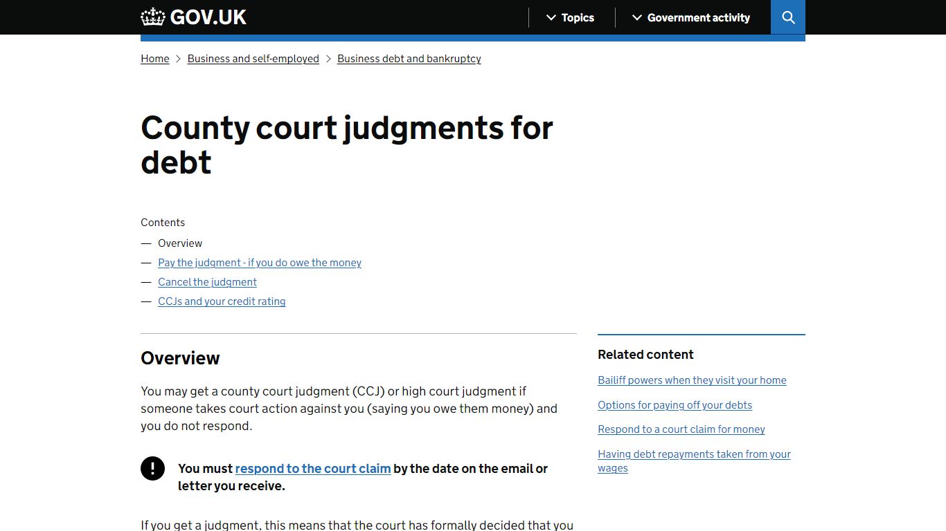 County court judgments for debt: Overview - GOV.UK