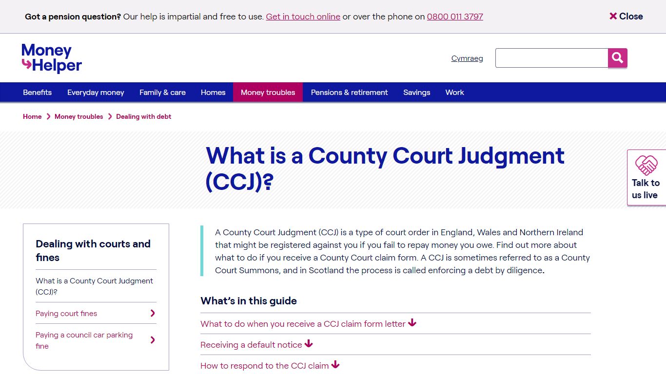 What is a County Court Judgment (CCJ)? | MoneyHelper - MaPS